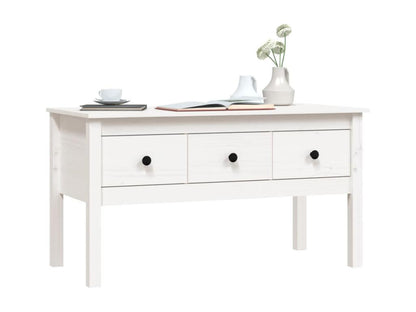 Tavolino da caffè in legno massello bianco, 102 x 49 x 55 cm