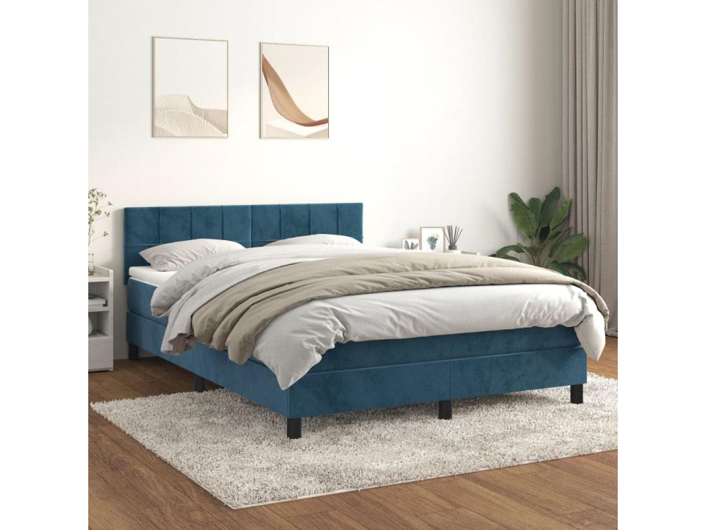 Struttura letto in velluto blu, 140 x 200 cm