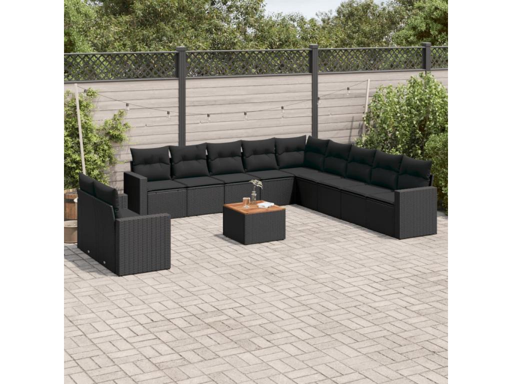 Set di mobili da esterno in vimini intrecciato in resina nera