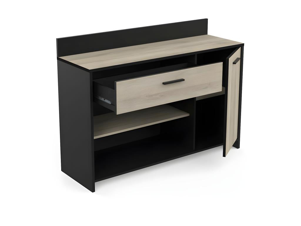 Credenza nera 1 anta, 1 cassetto
