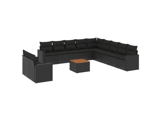 Set di mobili da esterno in vimini intrecciato in resina nera