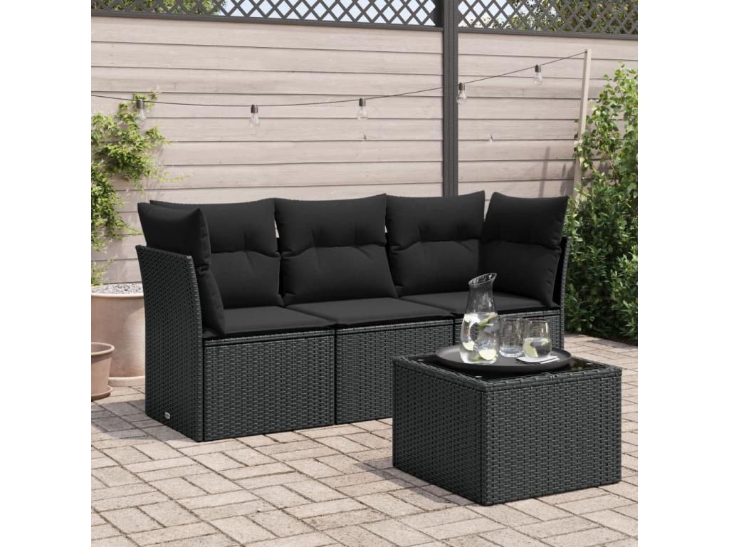 Set di mobili da esterno in vimini intrecciato in resina nera