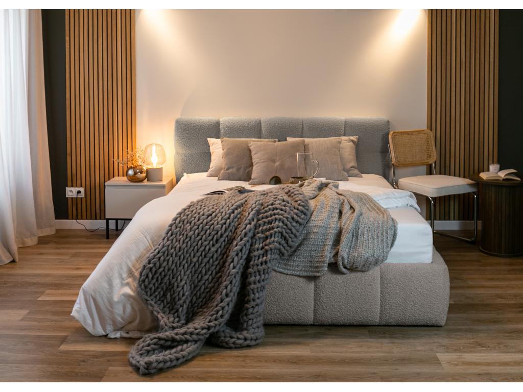 Struttura letto in tessuto bouclé grigio, 160 x 200 cm