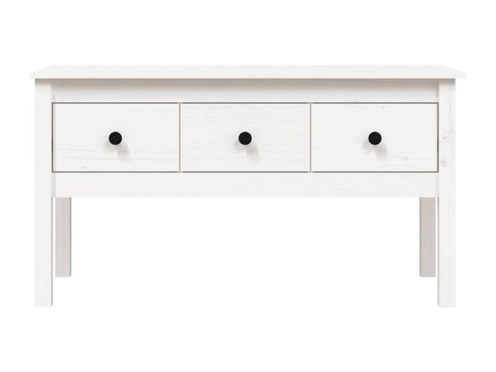 Tavolino da caffè in legno massello bianco, 102 x 49 x 55 cm