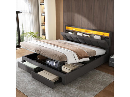 Struttura letto grigia a 2 cassetti, 160 x 200 cm