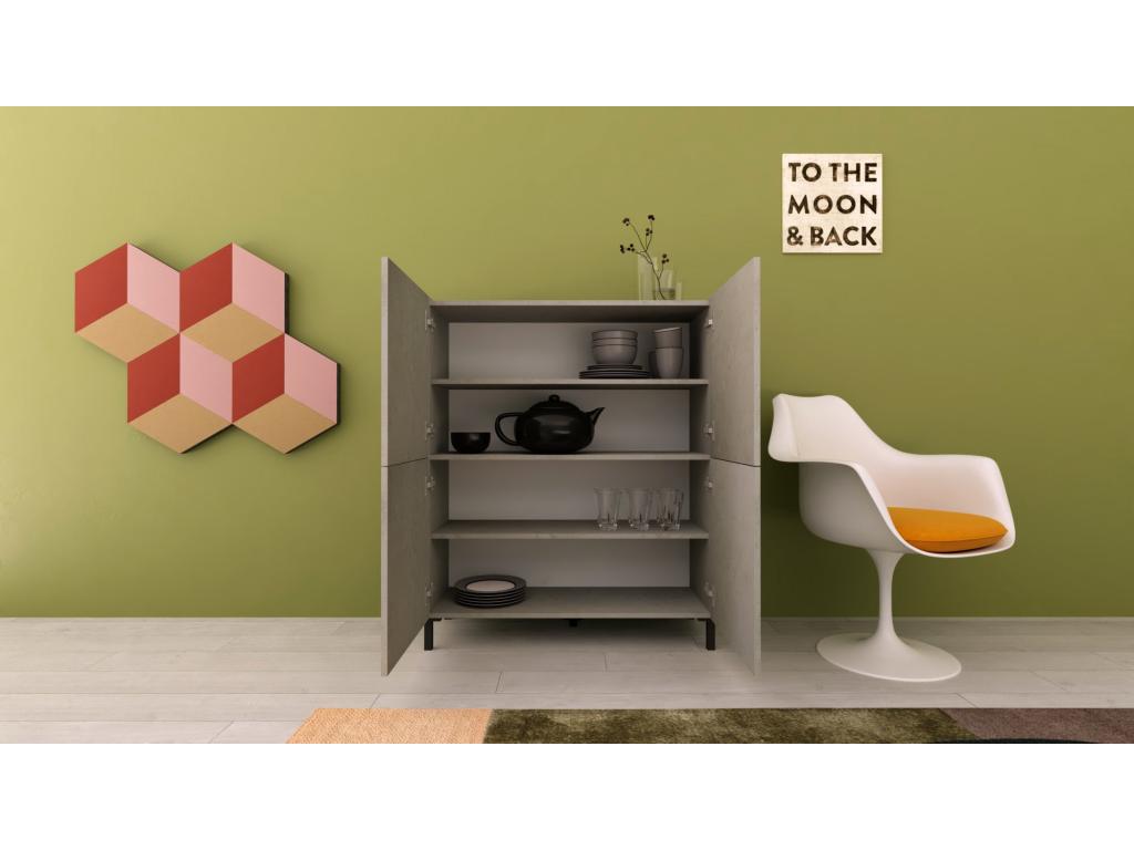 Credenza grigia a 4 ante, 90 x 35 x 110 cm