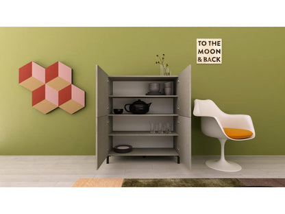 Credenza grigia a 4 ante, 90 x 35 x 110 cm