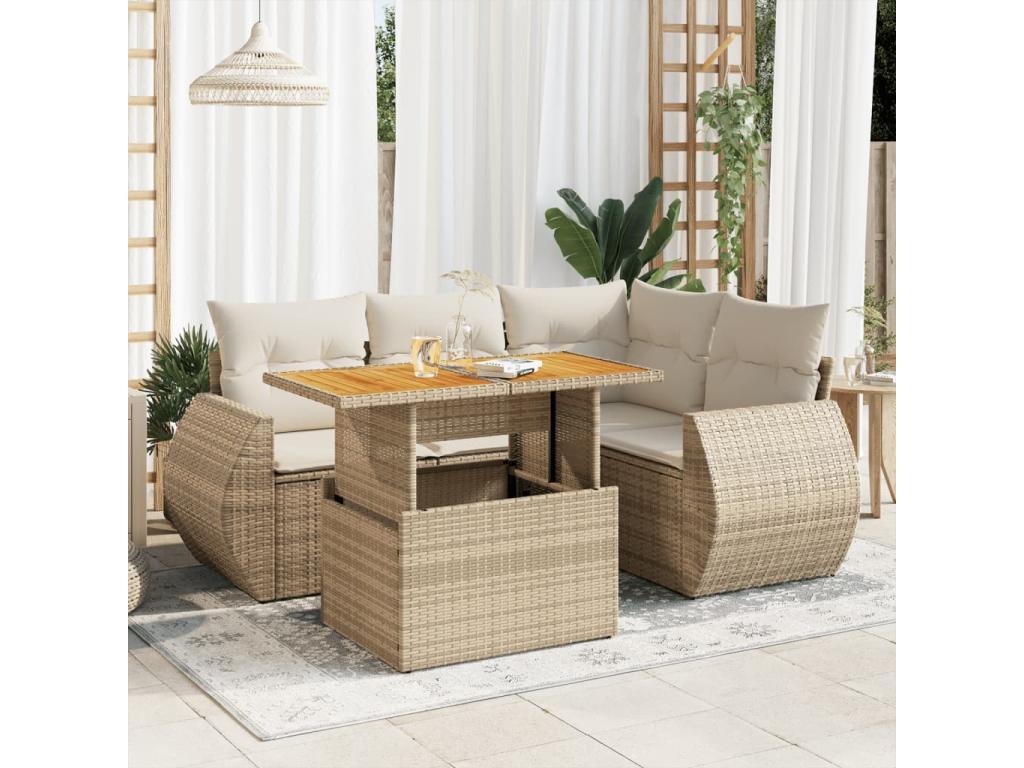 Set di mobili da esterno in vimini intrecciato in resina beige