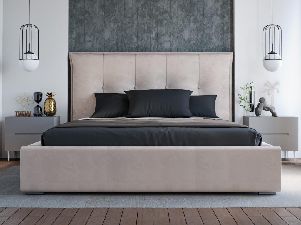 Struttura letto in velluto beige con contenitore, 200 x 200 cm