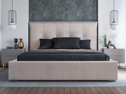 Struttura letto in velluto beige con contenitore, 200 x 200 cm