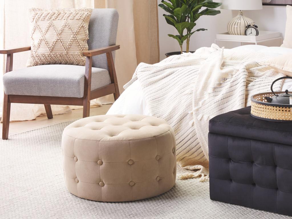 Pouf in velluto beige