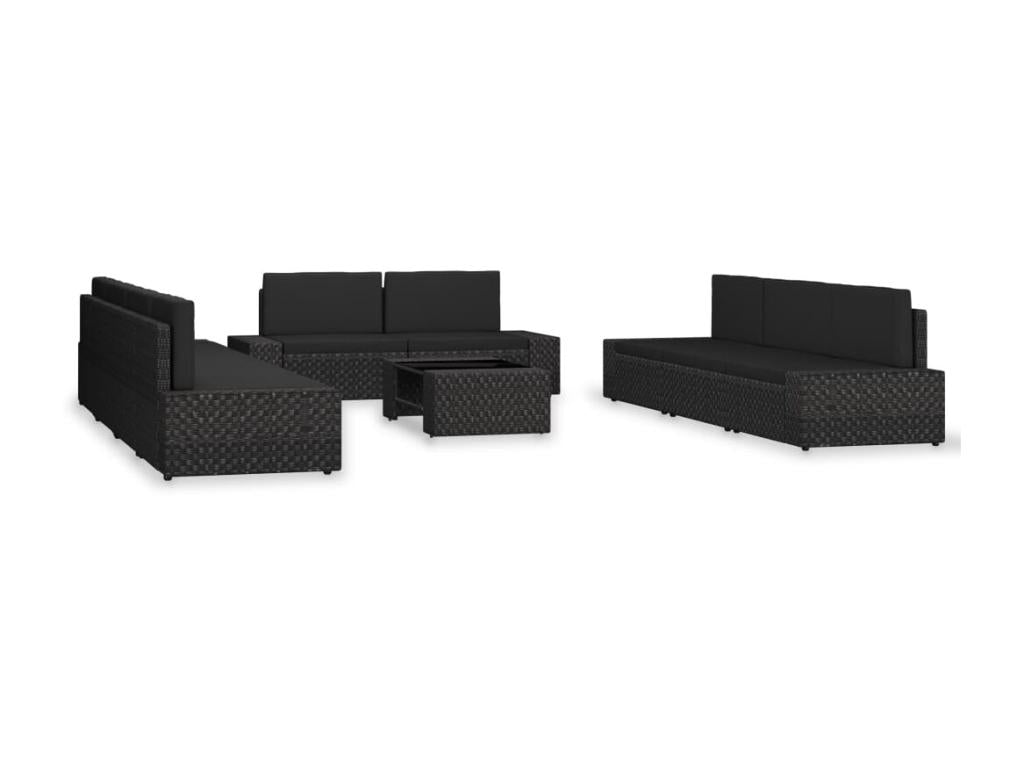 Set di mobili da esterno in vimini intrecciato in resina nera