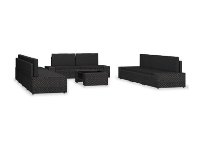 Set di mobili da esterno in vimini intrecciato in resina nera