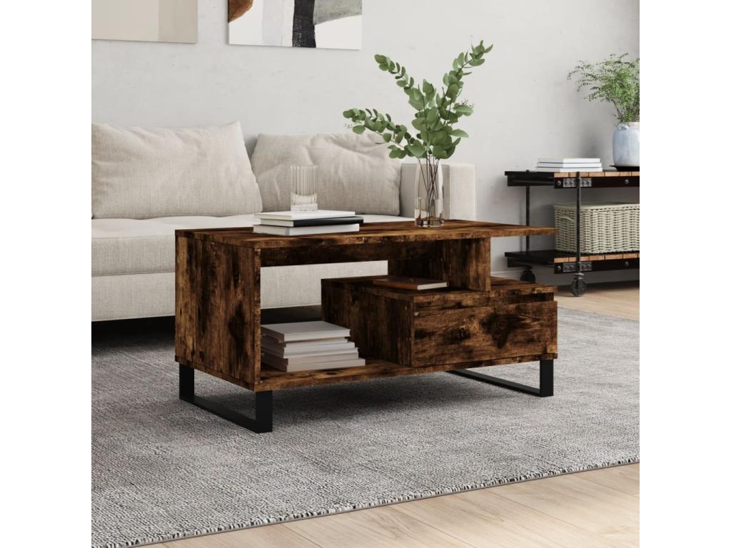 Tavolino da caffè in legno ingegnerizzato naturale, 90 x 49 x 45 cm