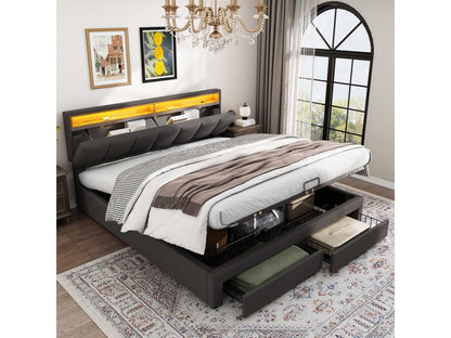 Struttura letto grigia a 2 cassetti, 160 x 200 cm