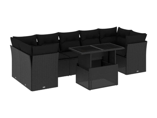 Set di mobili da esterno in vimini intrecciato in resina nera
