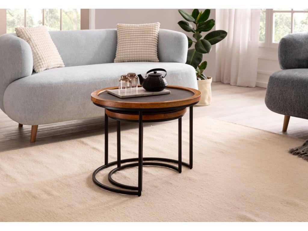 Tavolino laterale in legno massello naturale