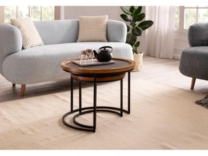 Tavolino laterale in legno massello naturale