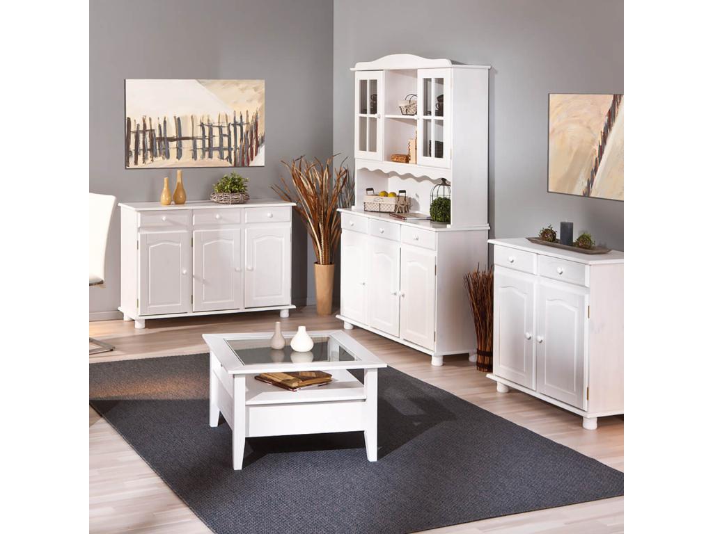 Credenza in legno massello bianco a 5 ante e 3 cassetti