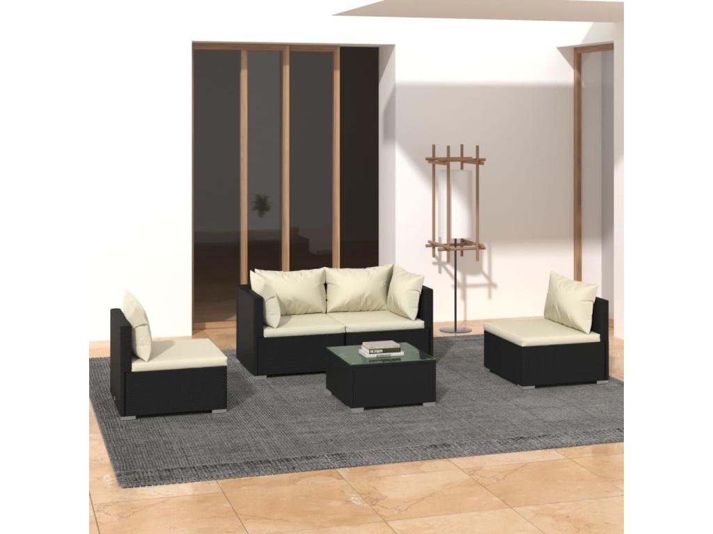 Set di mobili da esterno in vimini intrecciato in resina nera