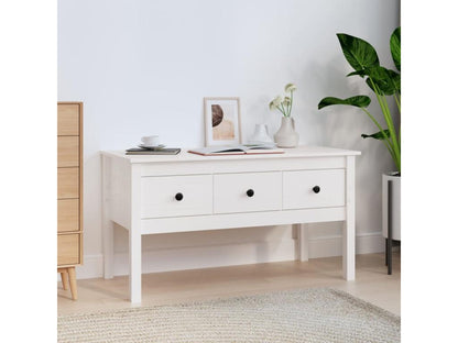 Tavolino da caffè in legno massello bianco, 102 x 49 x 55 cm