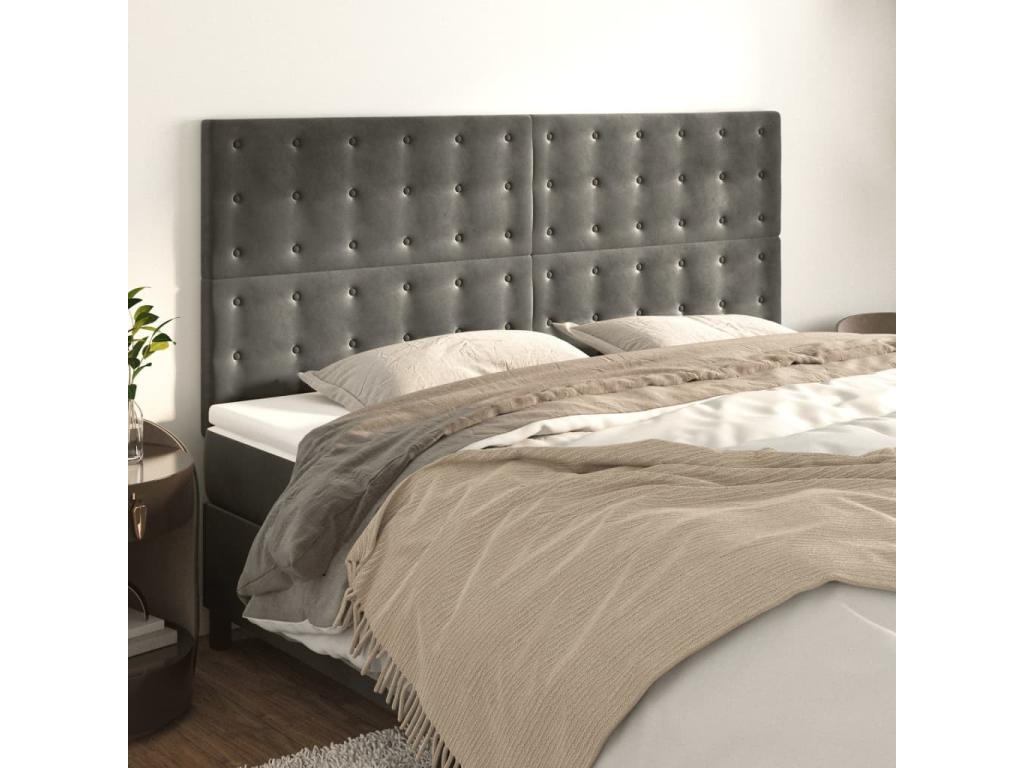 Struttura letto in velluto grigio, 90 x 5 x 78 cm