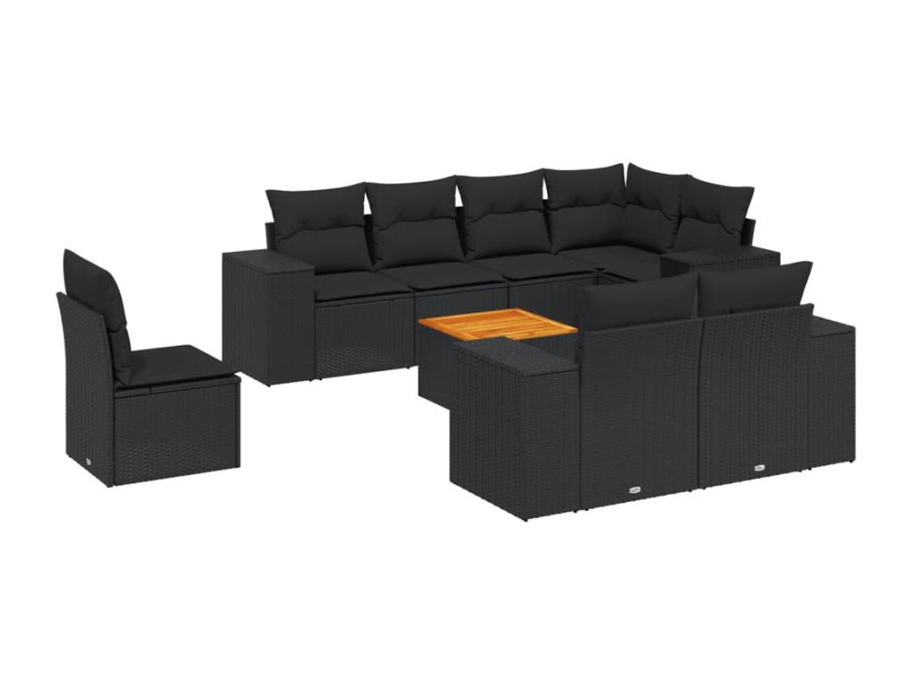 Set di mobili da esterno in vimini intrecciato in resina nera