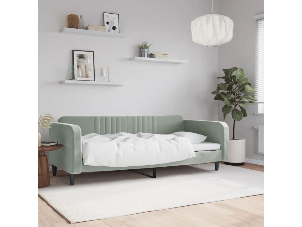 Struttura letto in velluto grigio, 100 x 200 cm