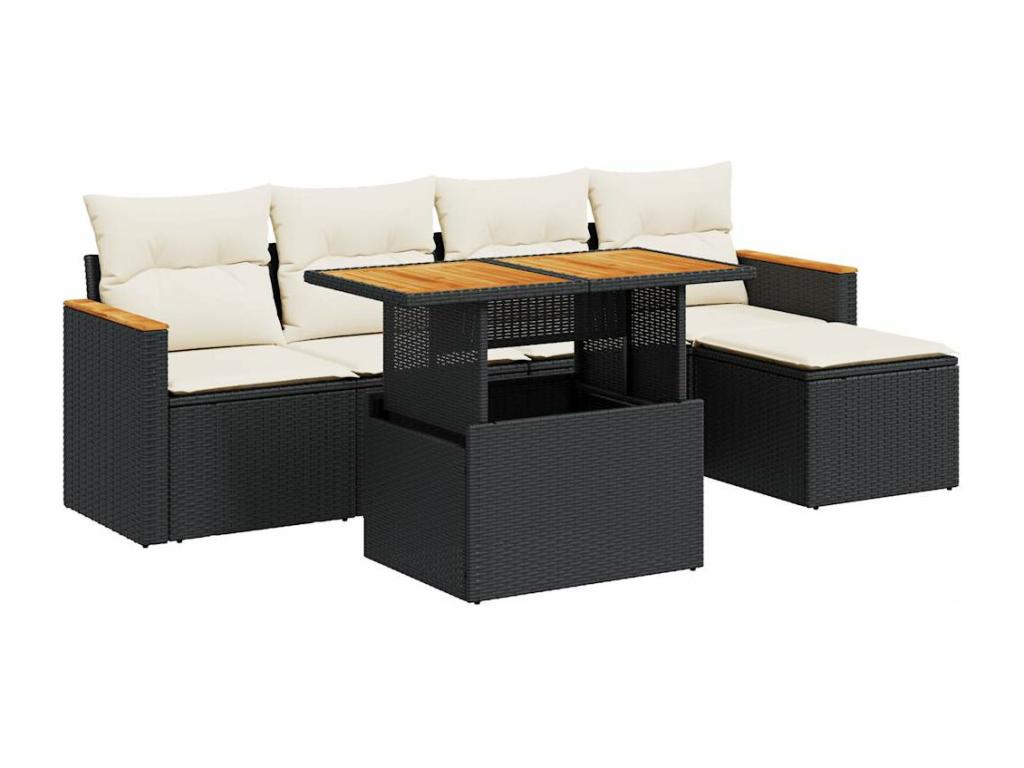 Set di mobili da esterno in vimini intrecciato in resina nera