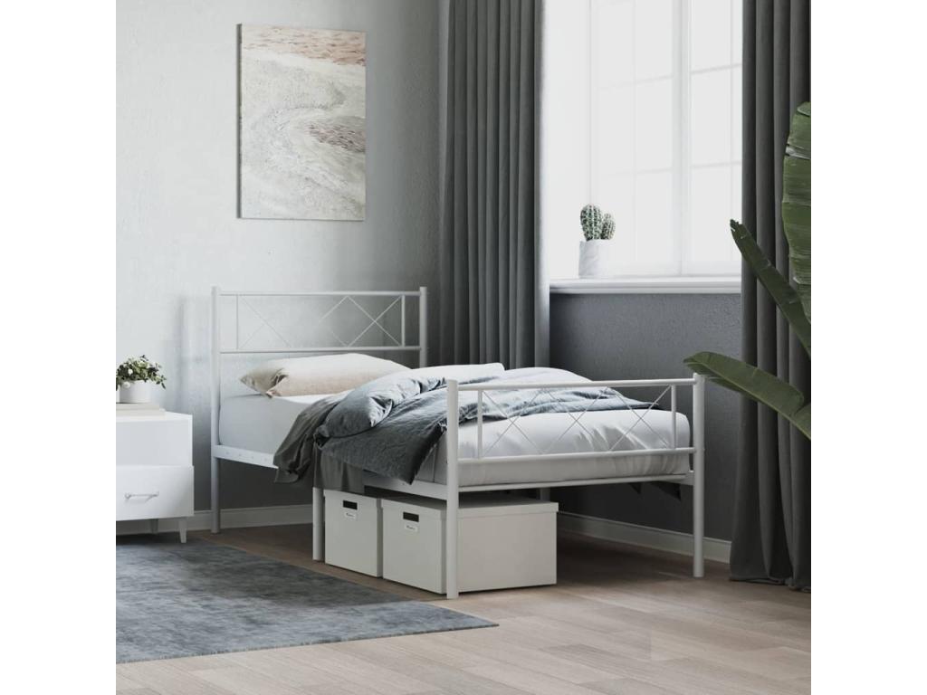 Struttura letto in metallo bianco, 75 x 190 cm